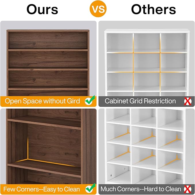 Tribesigns Tall Shoe Cabinet, 9 Tiers 40-45 Pairs Heavy Duty Wood Freestanding Shoe Storage Cabinet, 70.8'' Tall Shoe Cabinet with Open Storage for Entryway (Brown)