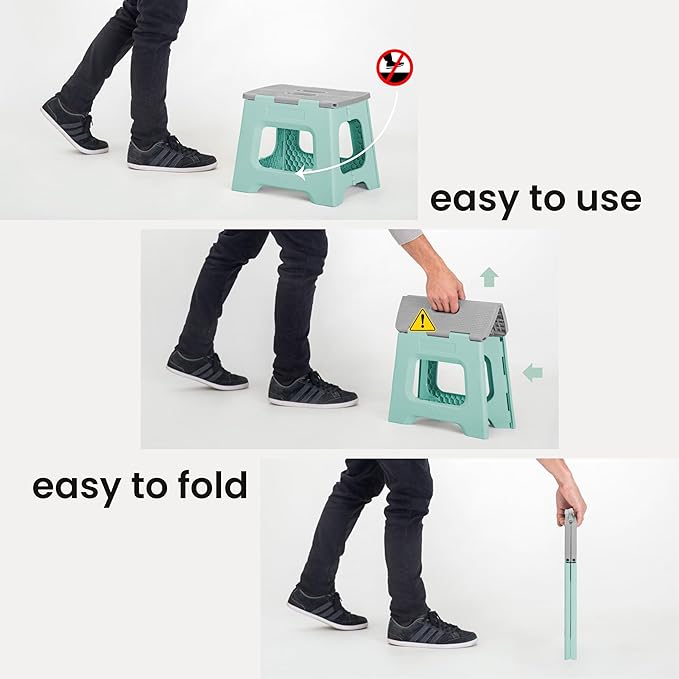 Vigar Compact Step Stool Foldable, 12-1/2-inch Step Stools for Adults up to 330 Pound, Lightweight Stool, Non-Slip Folding Step Stool, Light Turquoise