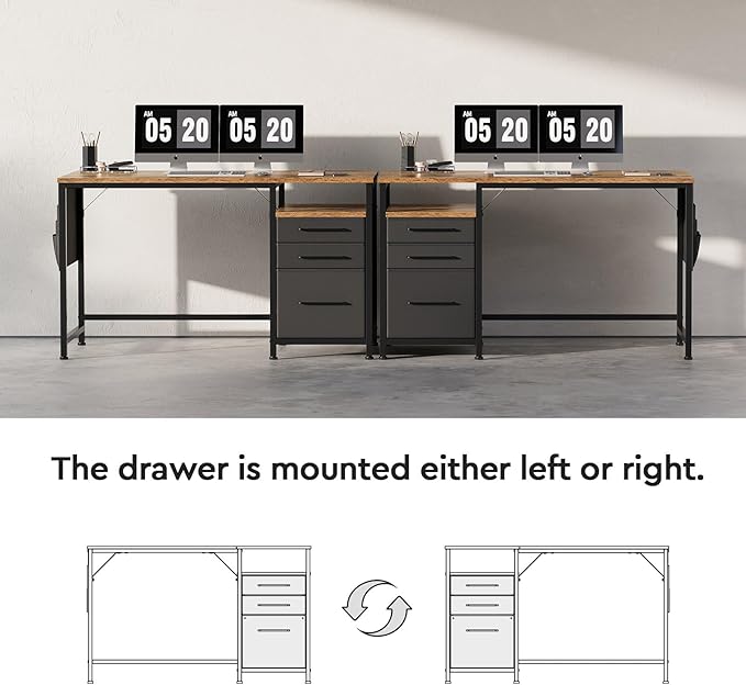 Ｍａｉｈａｉｌ Maihail Computer Desk with Drawers, 47 Inch Desk with 2 Drawers and Shelves, Office Table with Storage, Home Office desks, Metal Frame for PC Laptop, Rustic Brown
