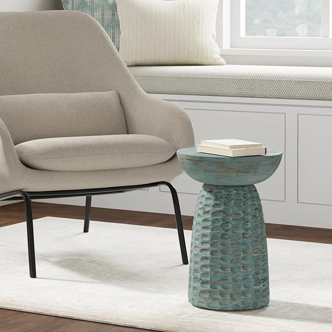 SIMPLIHOME Boyd 13-inch Wide Solid Mango End Table in Teal Wash, Contemporary-Style Accent Table for Living Room, Bedroom, or Family Room, Assembled