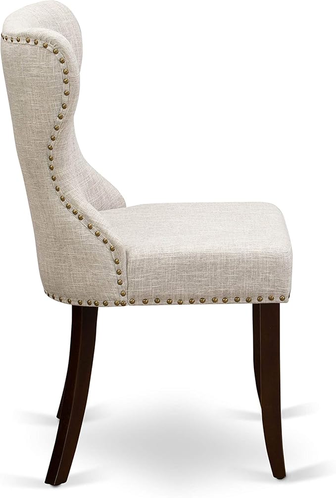 East West Furniture OXSI3-MAH-35 3 Piece Dining Room Furniture Set Contains a Square Dining Table and 2 Doeskin Linen Fabric Upholstered Chairs, 36x36 Inch, Mahogany