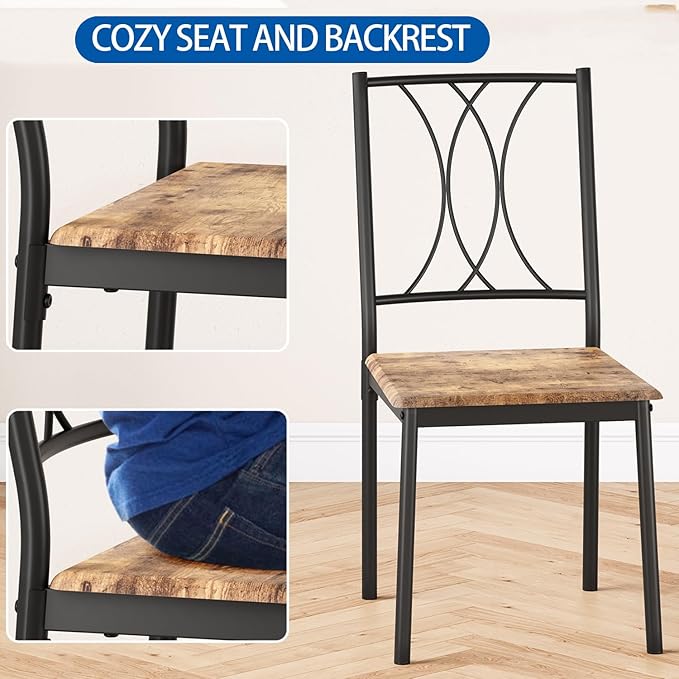 GarveeHome Small Dining Table Set for 2, Square Table and Chairs Set of 2, 3 Piece Kitchen Table Set of 2 with Upholstered Chairs, Dinner Table Set for 2 for Small Spaces, Apartment, Rustic Brown
