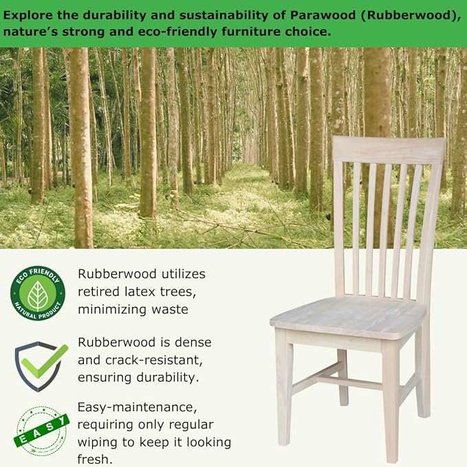 IC International Concepts Set of 2 Tall Mission Chairs Real/Solid Parawood, Kitchen/Dining/Accent, 18.1"W x 22.05"D x 40.16"H, 225 Lbs Wt. Capacity, DIY, Stain/Paint in Any Color, Unfinished
