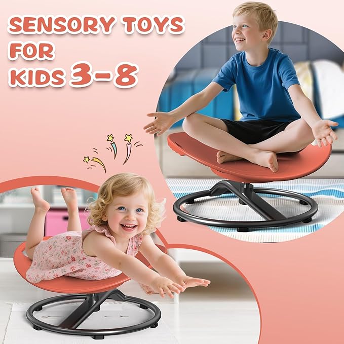 Spinning Chair for Autistic Kids - Sensory Spinning Chair for Autistic Children with Safety Handle & Non-Slip Design, Sensory Swivel Chairs for Kids 3-8 Years(Orange)