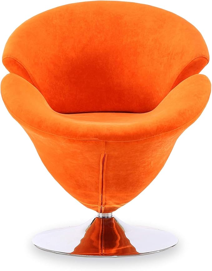 Manhattan Comfort Tulip Swivel Accent Chair Set of 2 with 360° Turn, Modern Flower Inspired Design, Soft Velvet Upholstery, Polished Chrome Base, No Assembly Required, 300 Lbs Capacity, Orange