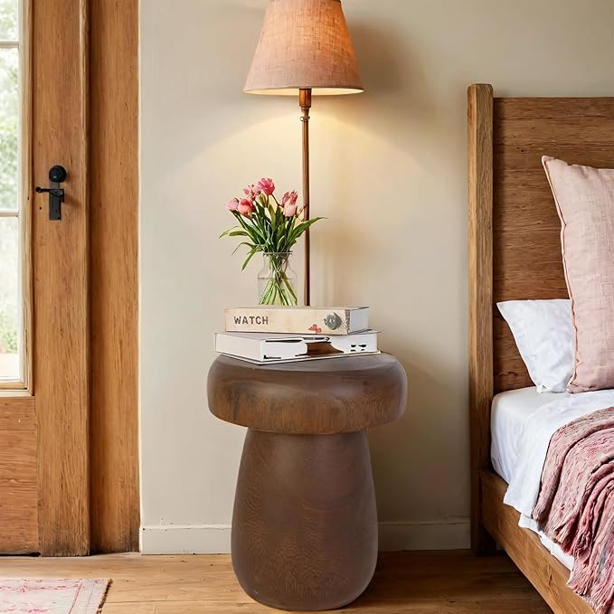 TORMAYS HOME Handmade Wood Side Table Tree Stump End Table Solid Wood Stool Plant Stand Rustic Coffee Table Nightstand for Living Room Bedroom Balcony Garden (Brown)