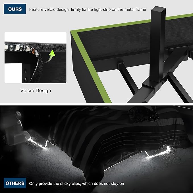 Feonase Floating Bed Frame Full with Led Lights and Charging Station, Wood Full Size Bed Frame with Storage Headboard, Heavy Duty Metal Slats, No Box Spring Needed, Easy Assembly, Noise-Free, Black