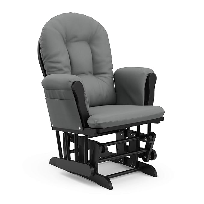 Storkcraft Premium Hoop Glider & Ottoman (Black with Gray) — GREENGUARD Gold Certified, Solid Wood Craftsmanship, Convenient Storage Pockets, Smooth-Gliding Chair for Nursery, Multi-Award-Winning