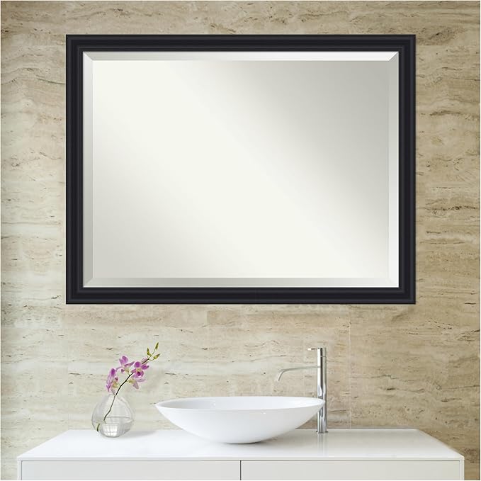 Amanti Art Black Bathroom Mirror for Over Sink, 34x44 Dalat Black Rectangle Vanity Mirror, X-Large Traditional Frame, Hangs Horizonally and Vertically, Bathroom Wall Decor, Beveled Edge
