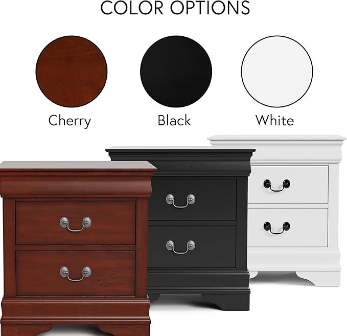 Furniture of America Arabella Traditional Solid Wood Nightstands Set of 2, Bedside Table with Drawers and Antique Nickle Handles, No Assembly Wooden Night Stands for Bedrooms, Guest Room, Dorm, Black