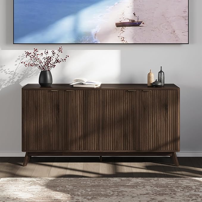 Buffet Cabinet with Storage, Fluted Multifunctional Storage Cabinet with 4 Doors, Sideboard Cabinet with Doors Modern Buffet Table Accent Coffee Bar Console Table,fluted buffet cabinet