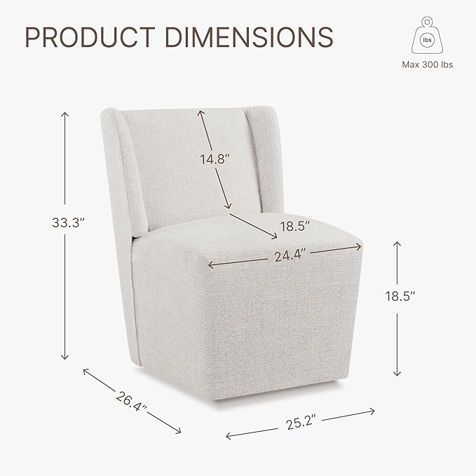 Upholstered Dining Chair with Casters Wingback Modern Side Armless Deskchair with Rollers for Diningroom Bedroom Livingroom Reading Room,Linen,1 Box