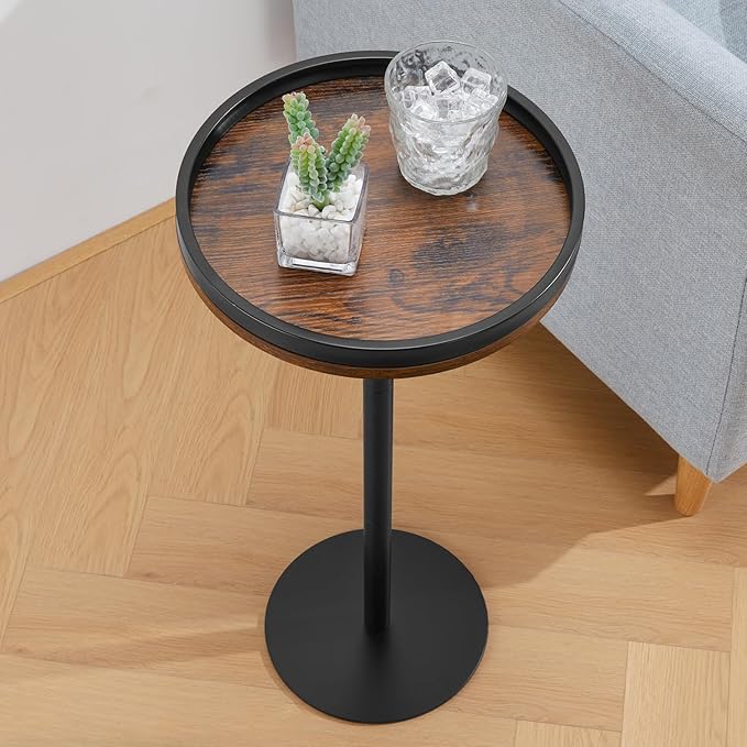 Round Drink Table,Small Pedestal Table,Small Round Side Table for Narrow Spaces,Martini Table for Living Room, Bedroom, Bathroom,Balcony (Rustic Brown)