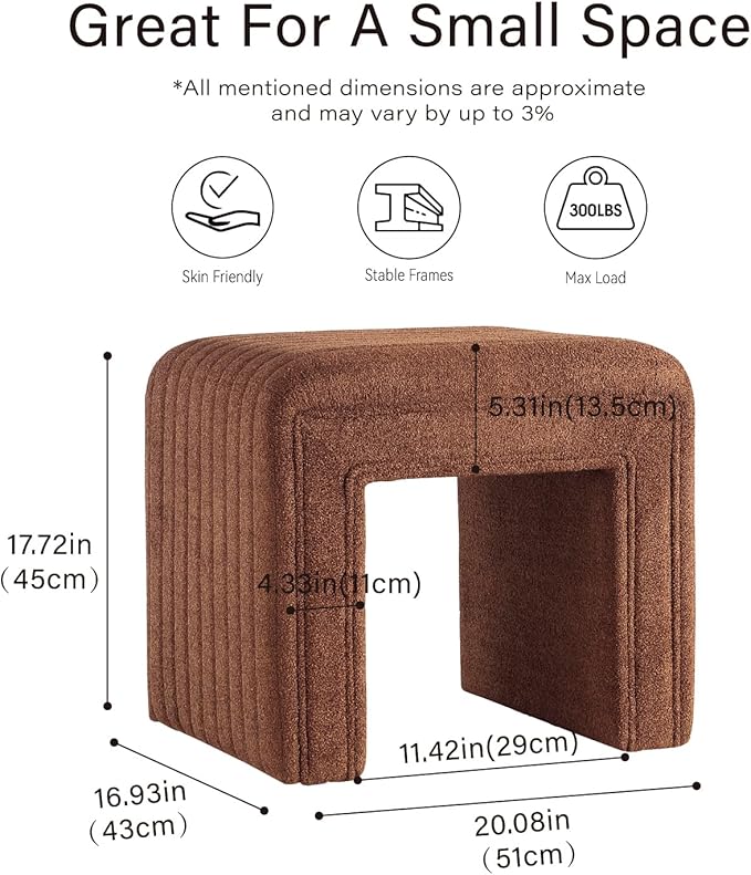 Get Set Style Vanity Stool Chair,Modern Wool Ottoman Foot Stool with Wooden Legs for Sofa Ottoman Bench Footstool Extra Seat for Vanity,Makeup Room,Living Room,Entryway(Fully Assembled)