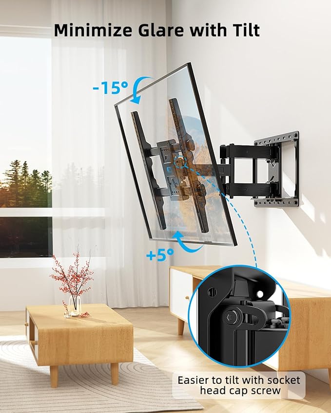 HOME VISION TV Wall Mount for 32-70 Inch TV with Soundbar Bracket, Full Motion TV Bracket with Articulating Dual Arms, Swivel and Tilt, Fits 8" 12" 16" Stud, Max VESA 400X400mm, Up to 132lbs
