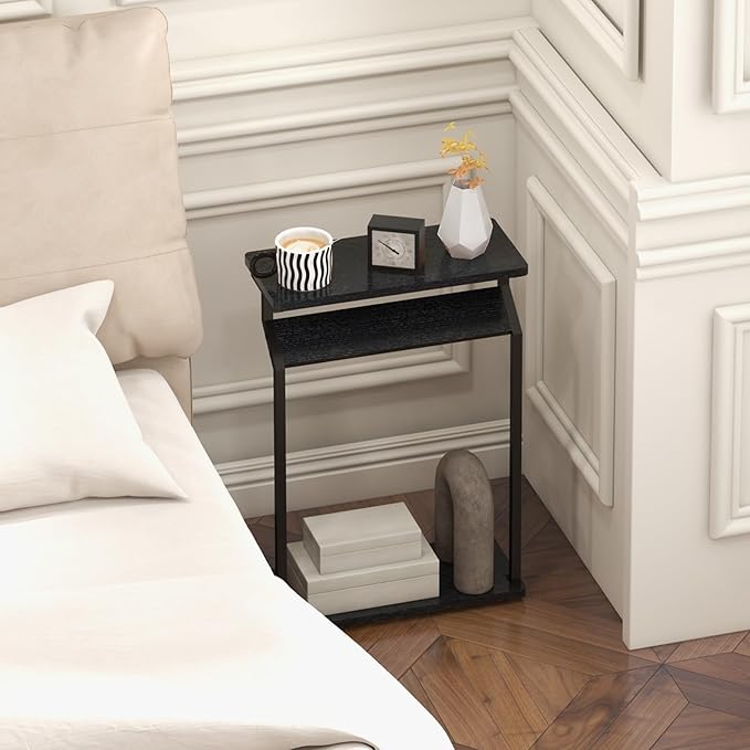 Narrow Side Table for Small Spaces, Small End Table, Slim Couch Tray Tables, Small Side Table for Couch, Skinny Thin End Tables for Living Room, Bedroom, Black