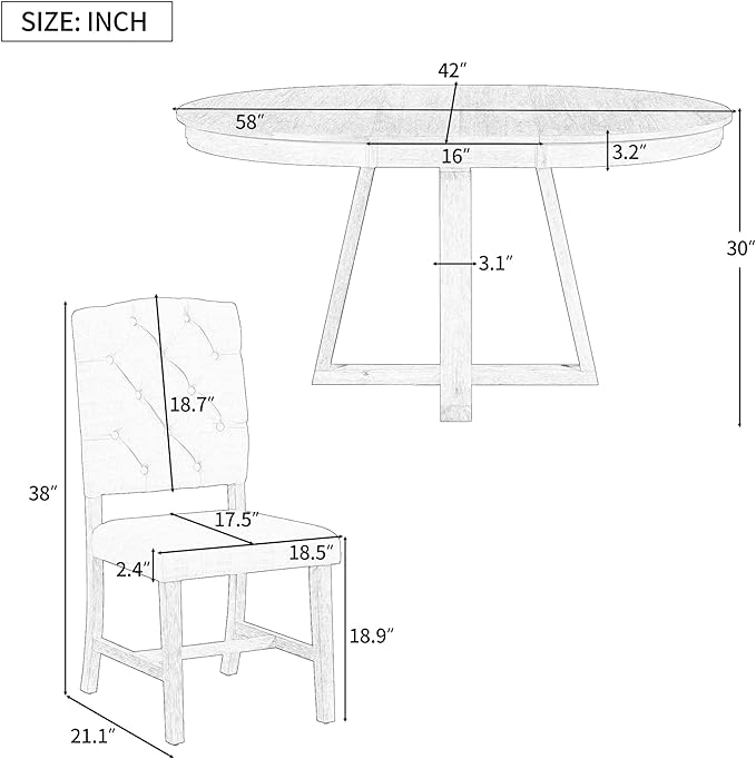 Ball & Cast 5 Piece Dining Table Set with 4 Upholstered Chairs,Living Room Furniture W/ 42" Table,Tabletop Can be Adjusted from Round to Oval in Shape,for Restaurant,Home Bistro,Natural