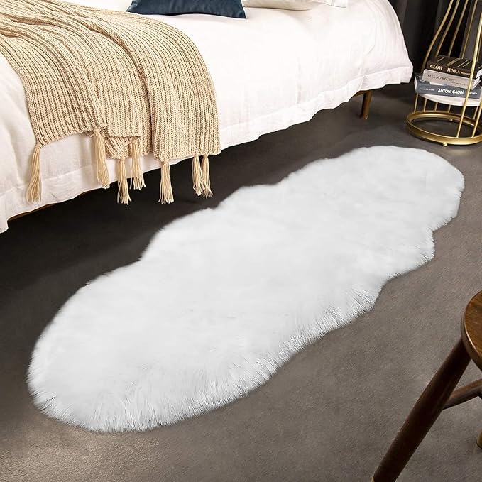 duduta White Faux Sheepskin Runner Rugs 2x6 ft, Fluffy Shag Bedroom Rug Fur Sofa Couch Covers Washable