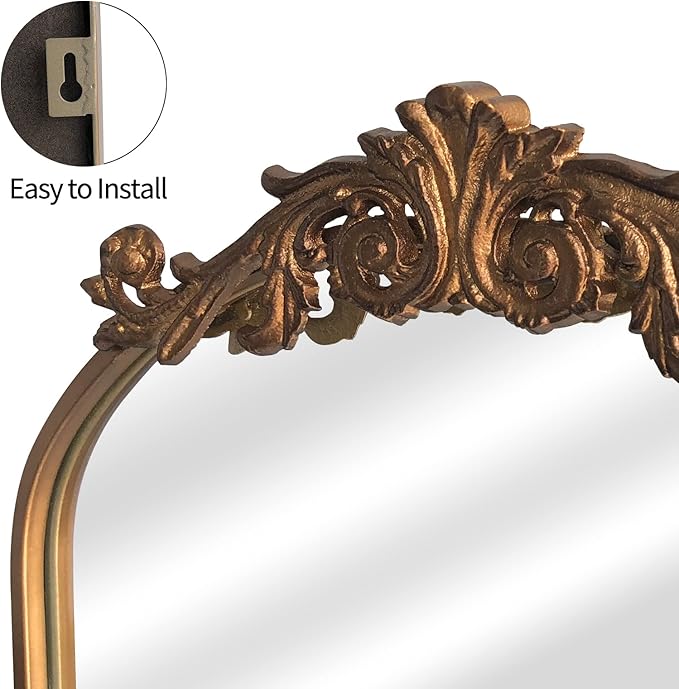 Wall Mirror Window Decorative Traditional Vintage Ornate Baroque Mirrors Antique Arched Farmhouse for Living Room Bedroom Entryway Bathroom Vanity (27 * 19 * 1.2, Gold)