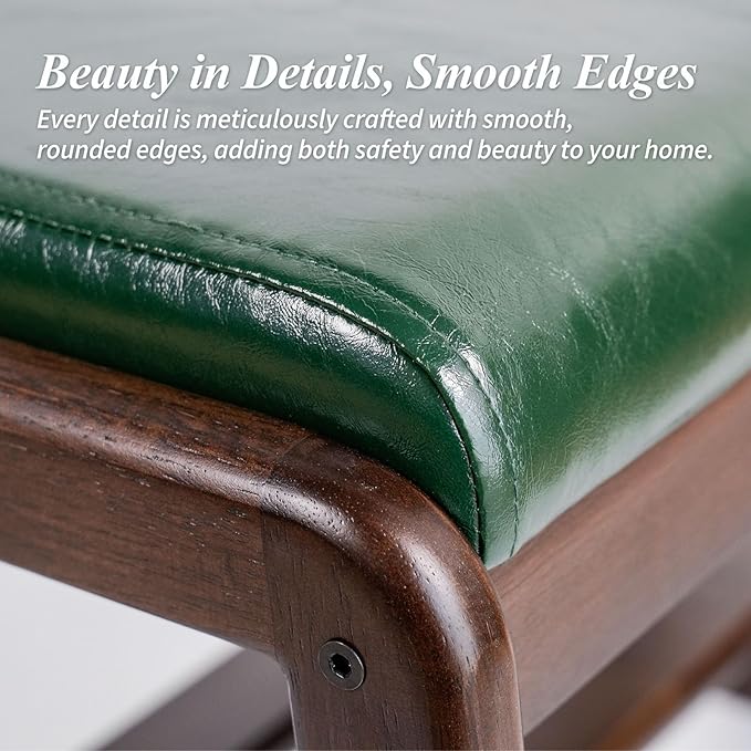Shoe Bench, Entryway Bench with Leather Cushion, Solid Wood Shoe Rack, Mid Century Modern Bench, Shoe Storage, Shoe Organizer for Entryway (Green, 21.7" W)