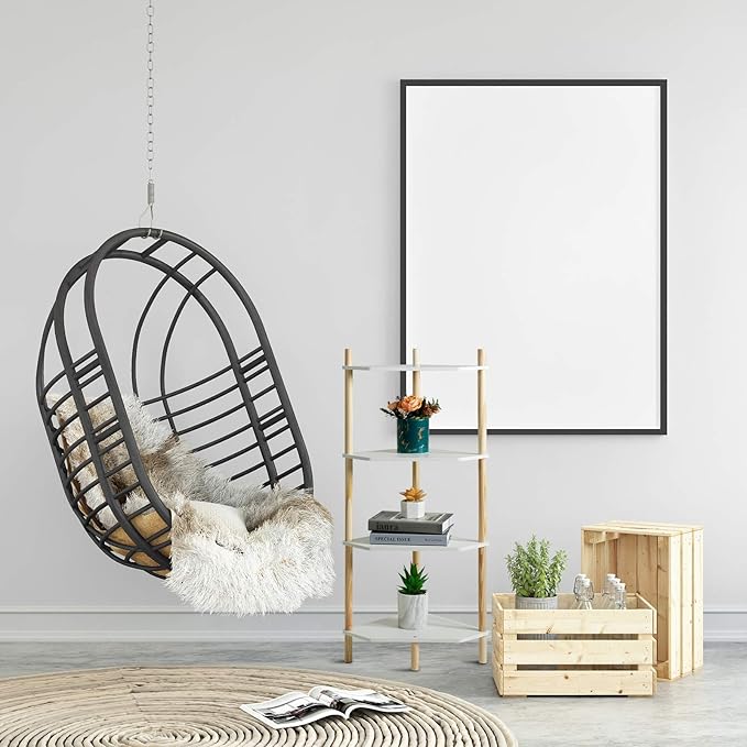 LITA Modern Wood Side Table, Triangular Accent End Table Plant Night Stand with Magazine Storage for Bedroom, Living Room, Bathroom, White, 4- Tier