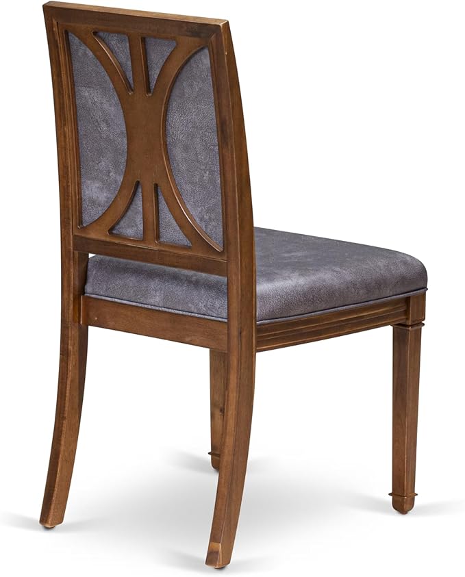 NKAM9-AWA-34 9-Piece Dining Table Set Includes a Kitchen Table and 8 Dark Grey Polyester Fabric Dinner Chairs with High Back - Antique Walnut Finish