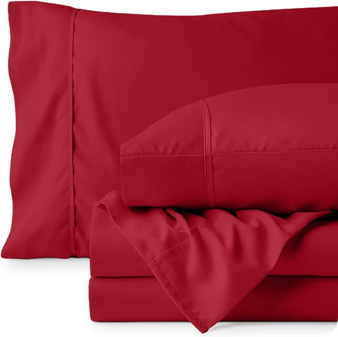 Bare Home California King Sheet Set - 1800 Ultra-Soft Microfiber Cal King Bed Sheets - Double Brushed - Deep Pockets - Easy Fit - 4 Piece Set - Bed Sheets (California King, Red)