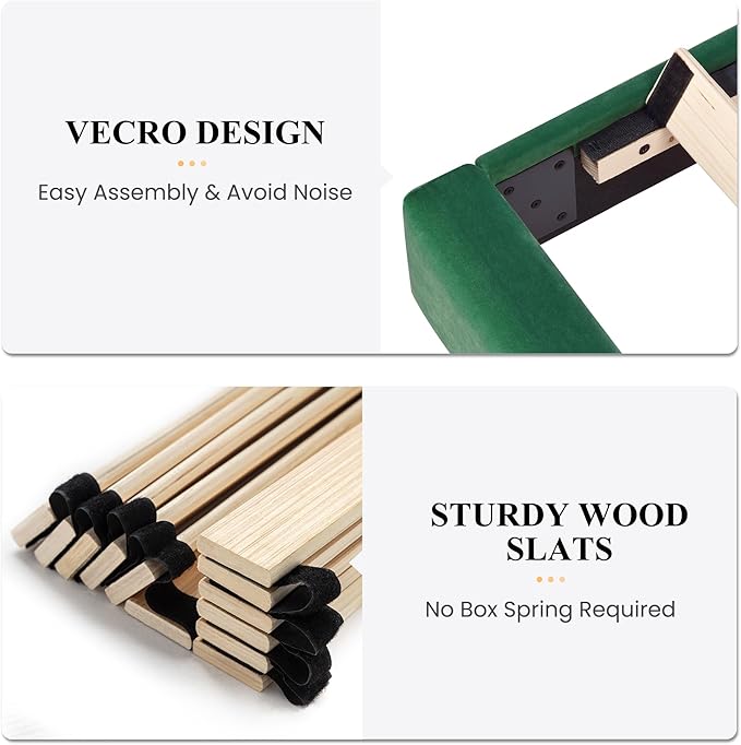 SHA CERLIN King Bed Frame/Velvet Upholstered Platform Bed Frame with Headboard/Strong Wood Slats Support/Mattress Foundation/No Box Spring Needed - Green