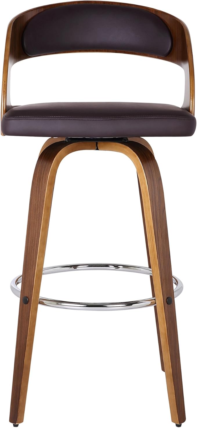 Armen Living Shelly 26" Counter Height Swivel Brown Faux Leather and Walnut Wood Bar Stool - Set of 3