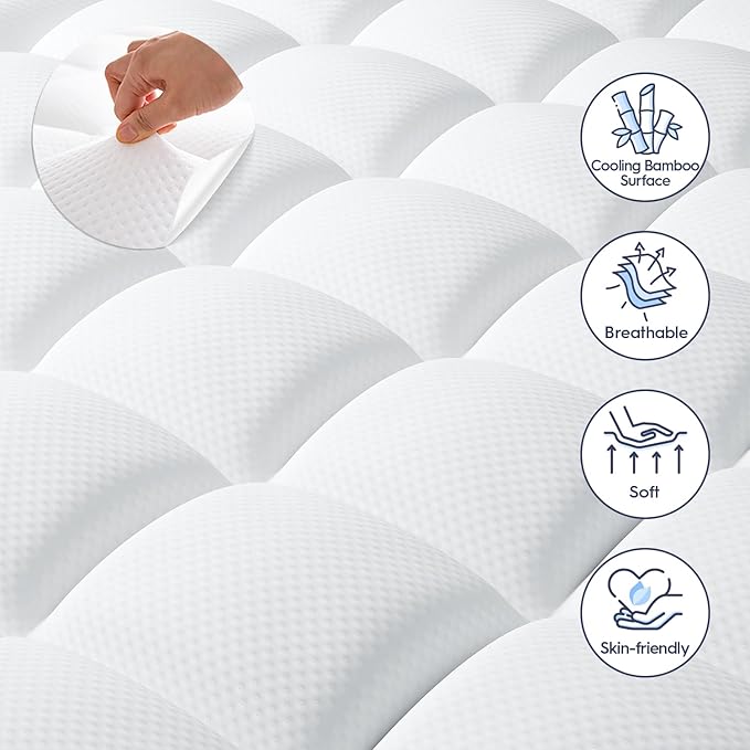 ELEMUSE Queen Size Dual Layer 3 Inch Memory Foam Mattress Topper for Pressure Relief, Breathable Pillow Top Mattress Pad with Deep Pocket, Enhanced Support, Non-Slip Design & Removable & Washable