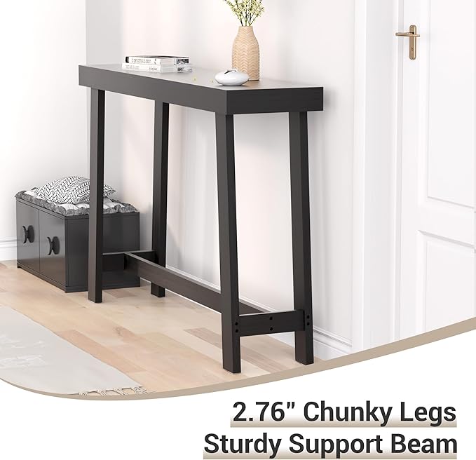 Bamboo Wood Entryway Table 47.2" Console Table, Narrow Sofa Table with Support Beam for Entrance, Hallway, Living Room, Bedroom, Foyer(Black)