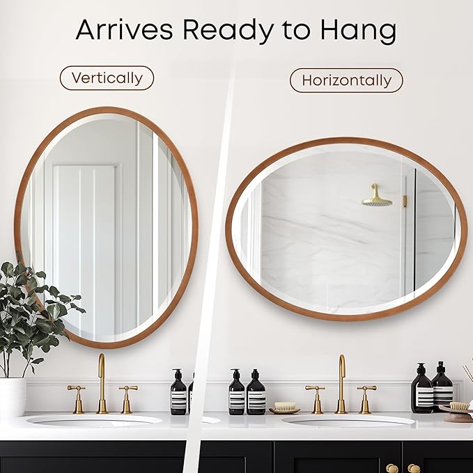 OVALCREST - Oval Wooden Beveled Wall Mirror for Home Decor, Bathroom, Vanity, Bedroom, Living Room, Hallway - London Style (Sunset Gold) 17.1 x 21.1