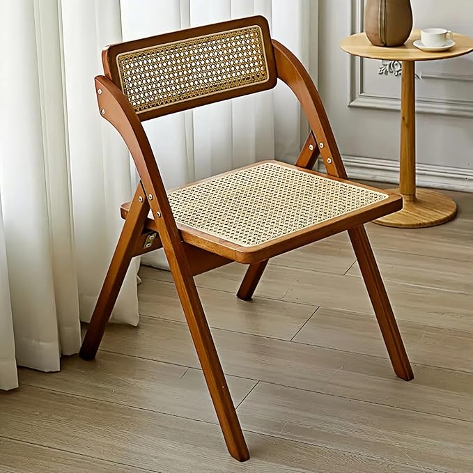 Simple Rattan Dining Chair Set of 2, Foldable Lounge Chair, Suitable for Living Room, Dining Room, Bedroom Desk Office Chair (Walnut Color Set of 2)