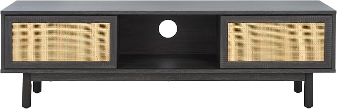 SAFAVIEH Aino TV Stand for up to 60" Flatscreen – Distressed Black, 2 Sliding Doors with Interior Storage, 1 Open Shelf, Entertainment Media Console (MED9619E)
