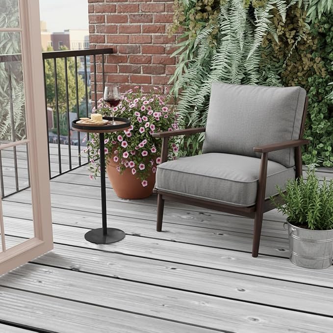 Round Drink Table,Small Pedestal Table,Small Round Side Table for Narrow Spaces,Martini Table for Living Room, Bedroom, Bathroom,Balcony (Rustic Brown)