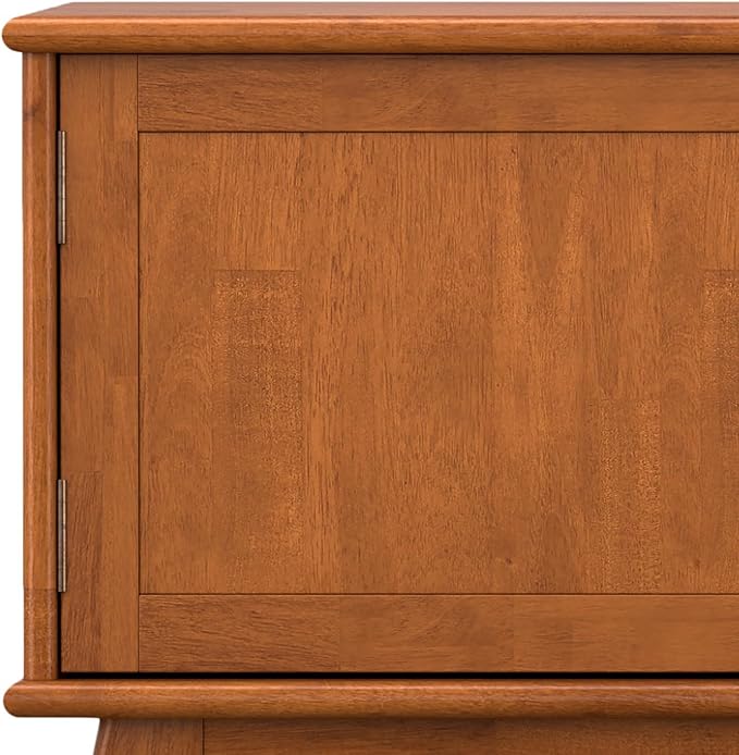SIMPLIHOME Draper Solid Hardwood 72 inch Wide Mid Century Modern TV Media Stand in Teak Brown for TVs up to 80 inches for The Living Room and Entertainment Center