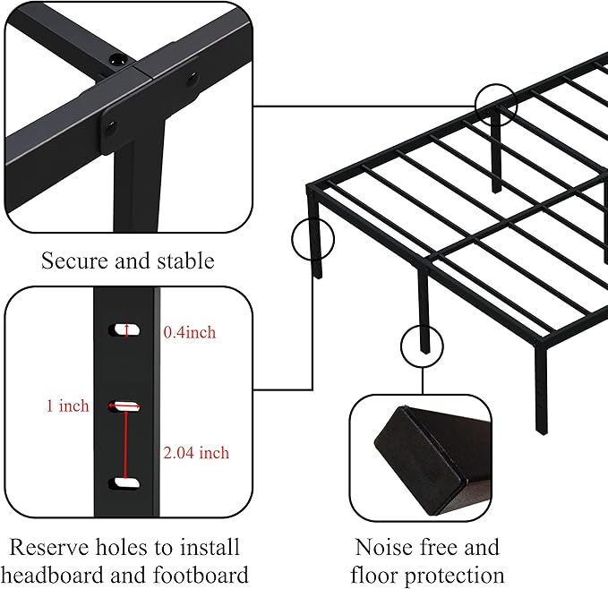 16 Inch King Bed Frame Heavy Duty Metal Platform King Size Bed Frames with 14 Inch Storage, Easy Assembly 3,500 lbs Steel Slats Support Mattress Foundation, Black