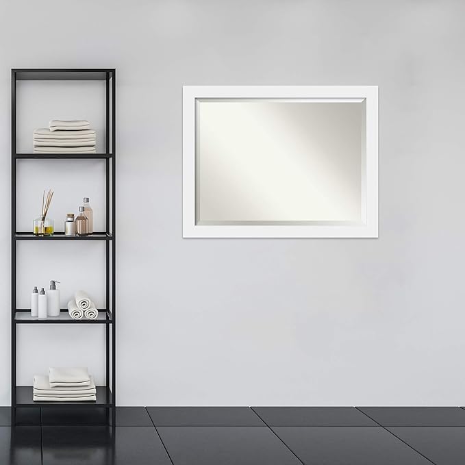 Amanti Art White Bathroom Mirror for Over Sink, 35x45 Corvino White Rectangle Vanity Mirror, X-Large Modern Contemporary Wood Frame, Hangs Horizonally and Vertically, Bathroom Wall Decor, Beveled Edge