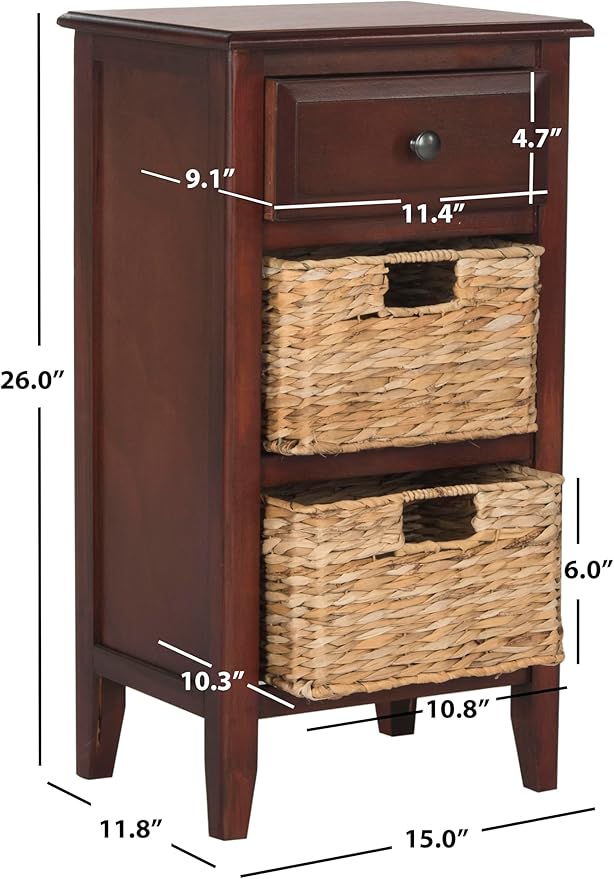 Safavieh Home Collection Everly Drawer Cherry 1-Drawer 2 Removable Baskets Side Table