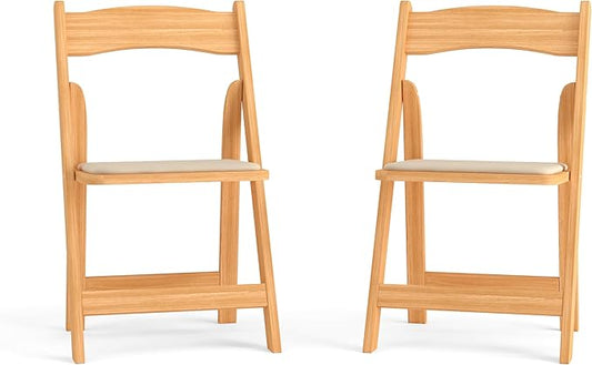 Flash Furniture 2 Pack HERCULES Series Natural Wood Folding Chair with Vinyl Padded Seat