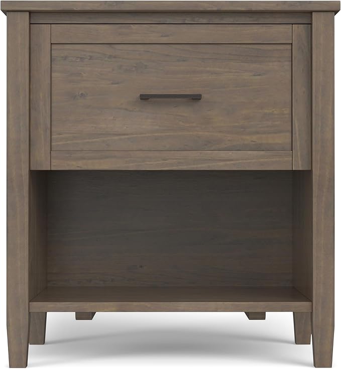 SIMPLIHOME Ela SOLID WOOD 24 Inch Wide Transitional Bedside Table in Smoky Brown, For the Living Room and Bedroom