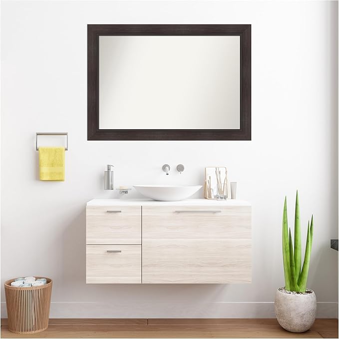 Amanti Art Brown Bathroom Mirror for Over Sink, 30x42 Sloped Espresso Rectangle Vanity Mirror, Large Modern Contemporary Frame, Hangs Horizonally and Vertically, Bathroom Wall Decor, Non-Beveled Edge