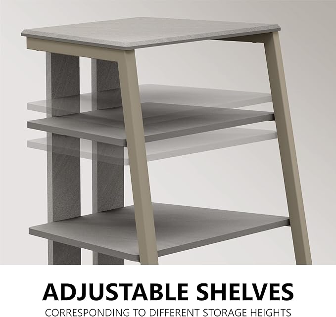 FITUEYES Design 4-Tier AV Media Stand Corner Shelf Stand Wooden Corner Shelves Component Cabinet Stereo Rack Audio Tower with Height Adjustable Wooden Shelves for Xbox One/ps4 (Khaki)