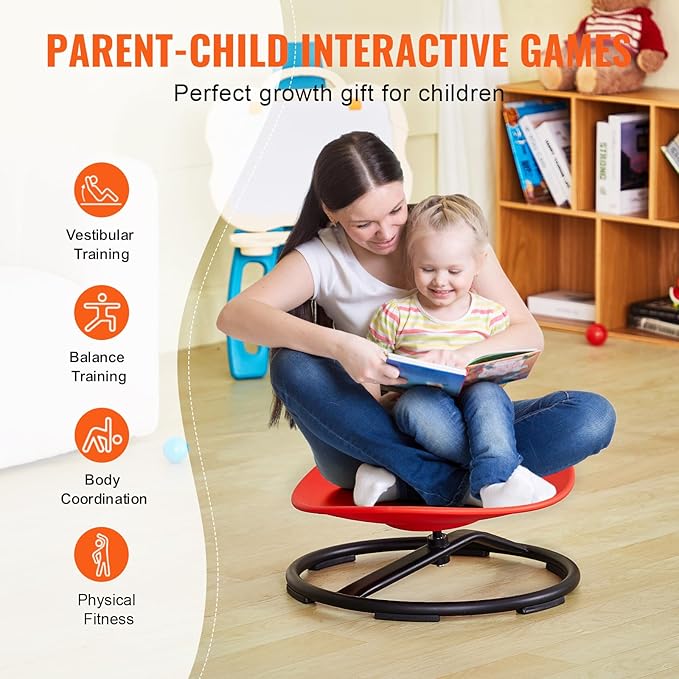VEVOR Kids Swivel Chair, 220 LBS Capacity, Sensory Spinning Chair, Autistic Kids Sensory Toy Chair with Non-Slip Metal Base, Toddler Sit and Spin for Coordination Balance Focus Training Red