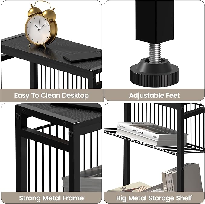 End Table for Small Space, 3-Tier Narrow Side Table with Magazine Holder, Nightstand, Skinny Snack Couch Table in Living Room, Bedroom Study and Balcony (Black)