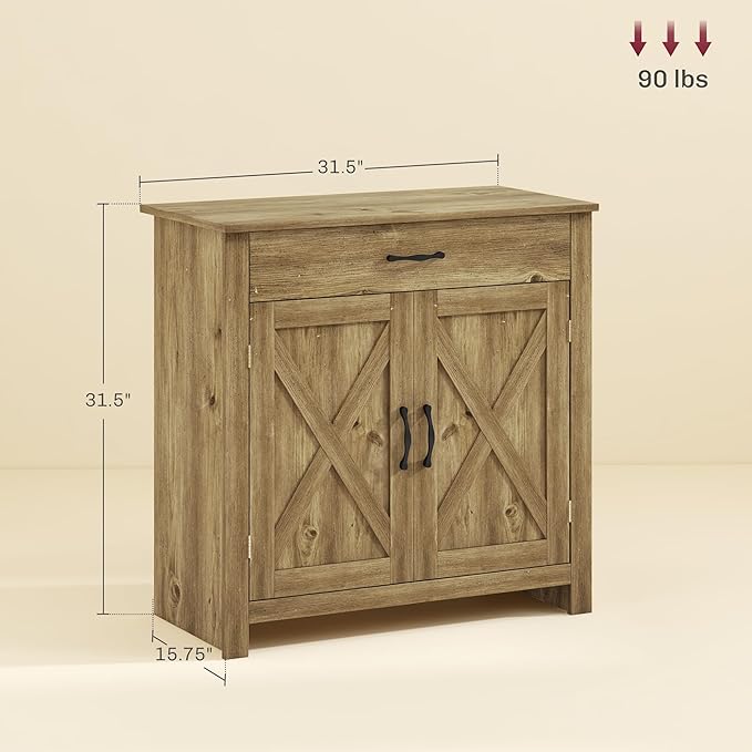 HOMCOM Farmhouse Sideboard Buffet Cabinet, Barn Door Coffee Bar Cabinet with Drawer and Adjustable Shelf, for Living Room, Entryway, Natural Wood