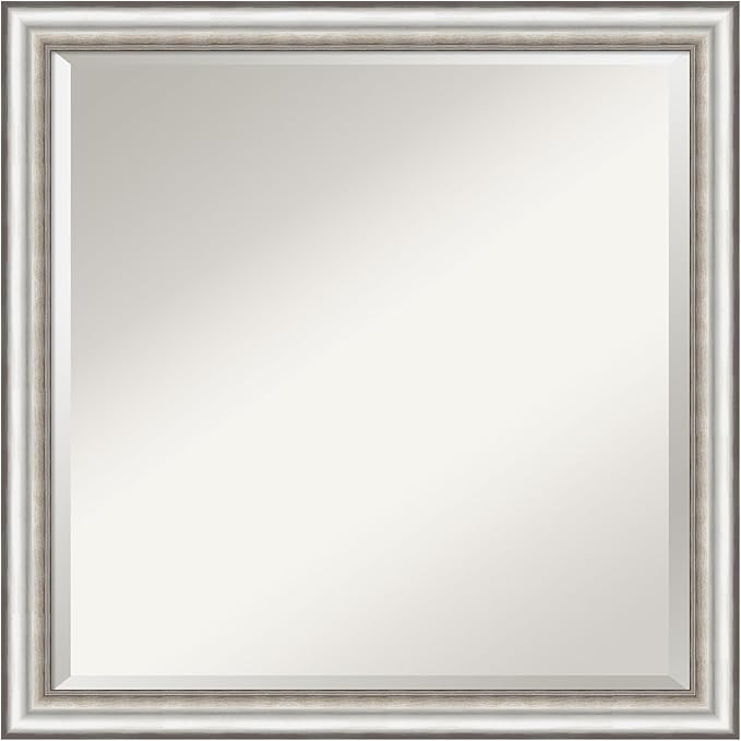 Amanti Art Silver Bathroom Mirror for Over Sink, 23x23 Salon Silver Narrow Square Vanity Mirror, Medium Traditional Frame, Hangs Horizonally and Vertically, Bathroom Wall Decor, Beveled Edge