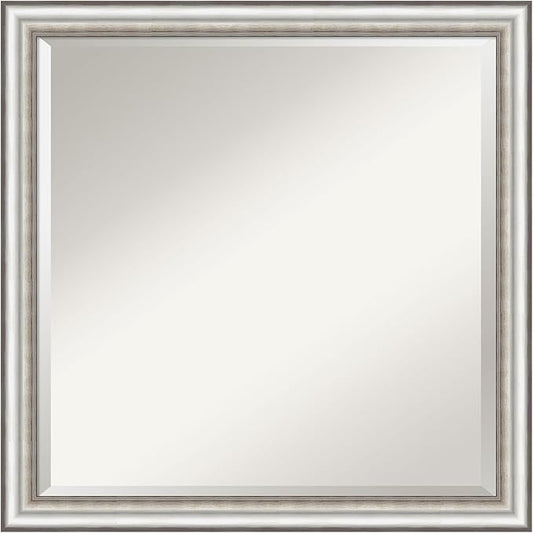 Amanti Art Silver Bathroom Mirror for Over Sink, 23x23 Salon Silver Narrow Square Vanity Mirror, Medium Traditional Frame, Hangs Horizonally and Vertically, Bathroom Wall Decor, Beveled Edge