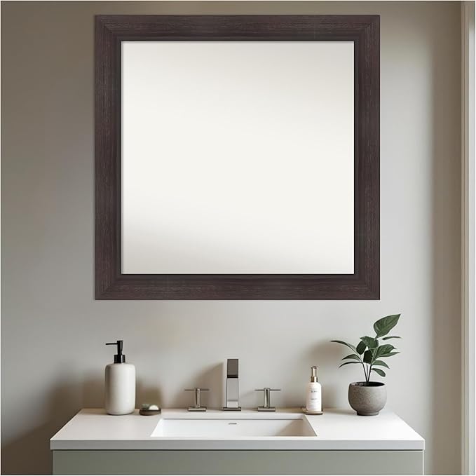 Amanti Art Brown Bathroom Mirror for Over Sink, 32x32 Sloped Espresso Square Vanity Mirror, Large Modern Contemporary Frame, Hangs Horizonally and Vertically, Bathroom Wall Decor, Non-Beveled Edge