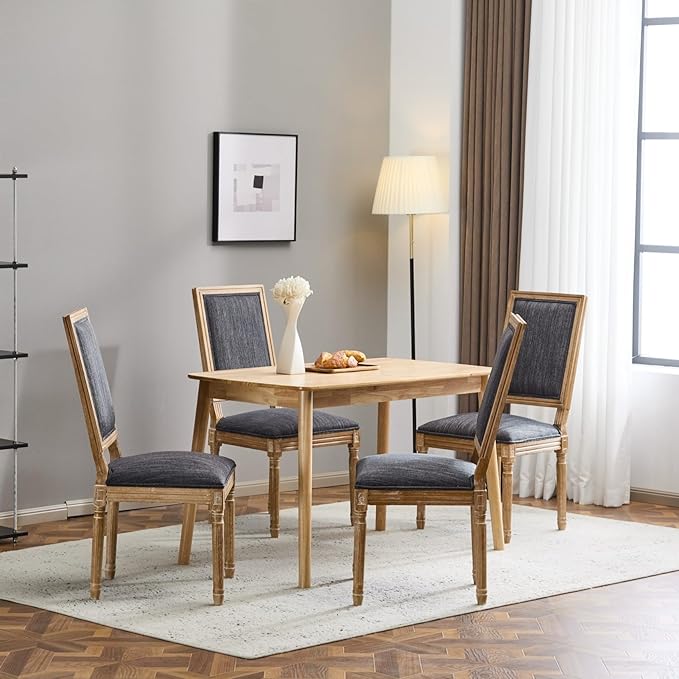 Merax Upholstered Solid Wood Dining Chairs Set of 4, French Country Style Accent Side Seating Furniture for Kitchen, Living Room, Cushioned Back, Blue Gray